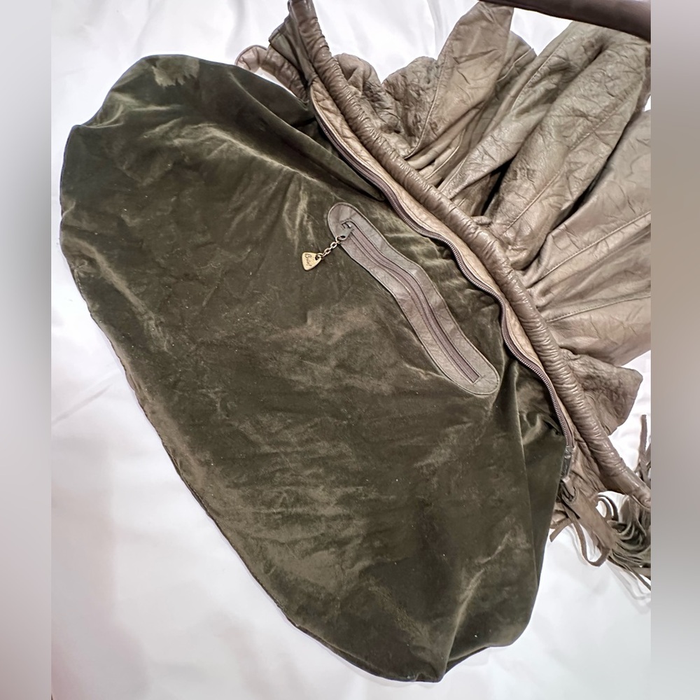VINTAGE Brio Pinwheel Crinkle Leather Hobo Bag XL Green - Picture 14 of 16